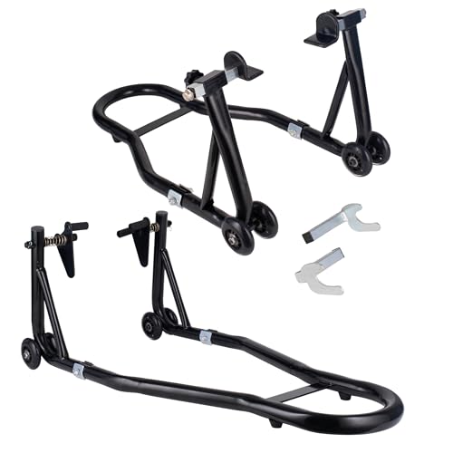 YEBOKSI Motorcycle Stand, Front & Rear Combo Stands, 750LBS Capacity, U+L Adjustable Swingarm Spool, Polyurethane Wheels, For Variety Of Motorcycles, BMW, KAWASAKI, YAMAHA, HONDA, BLACK
