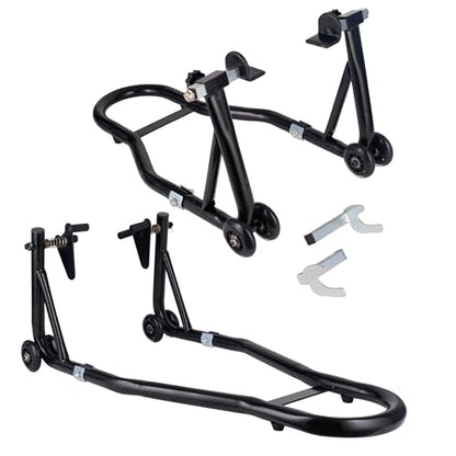 YEBOKSI Motorcycle Stand, Front & Rear Combo Stands, 750LBS Capacity, U+L Adjustable Swingarm Spool, Polyurethane Wheels, For Variety Of Motorcycles, BMW, KAWASAKI, YAMAHA, HONDA, BLACK