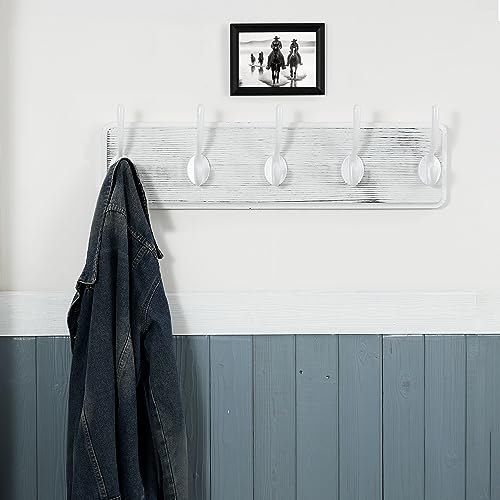 WEBI Coat Rack Wall Mount,Coat Hooks Wall Mounted,16" Hole to Hole,Large Coat Hanger Wall Hook Rack,5 Hooks for Hanging Coats,Hats,Jacket,Clothes,White - color: White Wood/White Hook, size: 17.3 Inch-5 Hooks