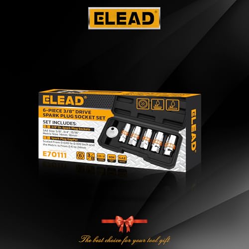 ELEAD 6-Piece 3/8" Drive Spark Plug Socket Set with Spark Plug Gapper, SAE & Metric, 5/8", 3/4", 13/16", 14mm, 18mm, CR-V Sockets with Rubber Holding Rings - size: 6-Piece Spark Plug