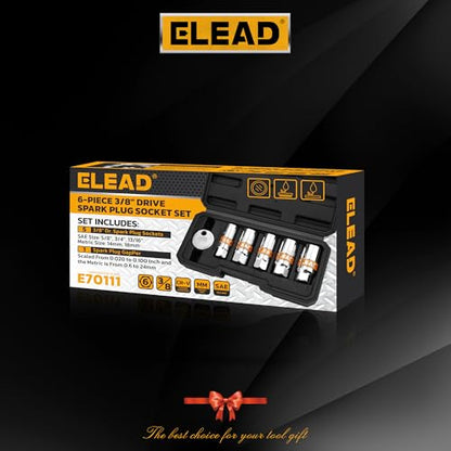 ELEAD 6-Piece 3/8" Drive Spark Plug Socket Set with Spark Plug Gapper, SAE & Metric, 5/8", 3/4", 13/16", 14mm, 18mm, CR-V Sockets with Rubber Holding Rings - size: 6-Piece Spark Plug