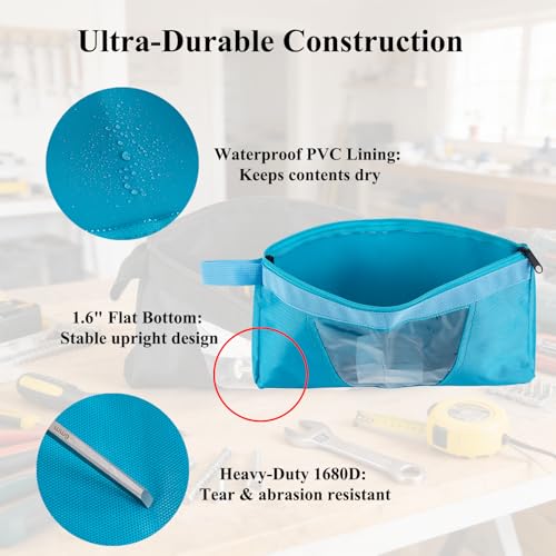 QCWN 4 Pack Tool Pouches with Zipper - 13.7" Heavy Duty 1680D Small Tool Bag with Clear Window - Waterproof Utility Storage Organizer for Electrician, HVAC, Mechanic (Red/Yellow/Blue/Black) - color: 4 Pack Red+Yellow+Blue+Black