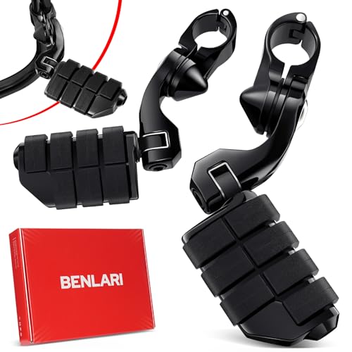 Benlari Highway Pegs,1.25" Highway Footpegs 304 Stainless Steel Fit for Harley Davidson Touring Street Glide Road Dyna Sportster fits 1-1/4"(32mm) Engine Guard Black(Short Angled) - color: BLACK, size: SHORT