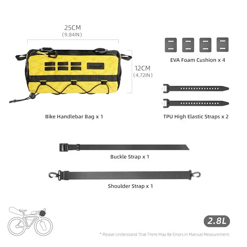 Rhinowalk Bike Handlebar Bag 2.8L Waterproof Front Tube Bag for Road, Gravel, and Mountain Bikes, Cylindrical EVA Frame Pack with Shoulder Strap (Black) - color: Black