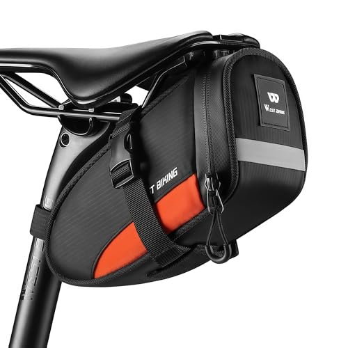Bicycle Seat Bag:Waterproof Bicycle Saddle Bag Under Seat Cycling Accessories Storage Pouch Wedge Pack for Mountain & Road Bike,Cycling Accessories - color: Orange