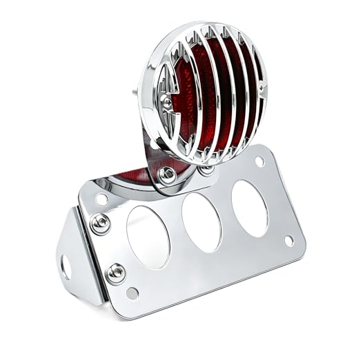 Motorcycle LED Tail Brake Light with Bracket Compatible for Harley Sportster Bobber Chopper Yamaha Suzuki Honda Kawasaki Side Mount License Plate Rear Light （Full electroplating）