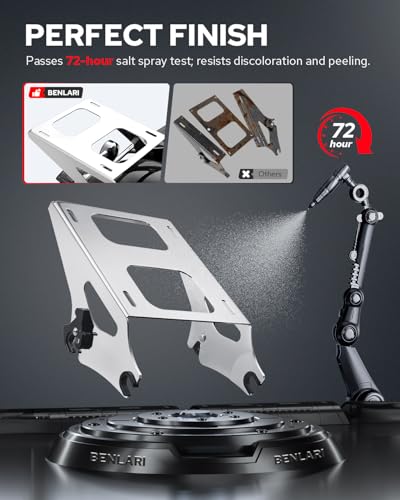 Benlari Thicker Tour Pack Mount Detachable 2-Up Trunk Tour Pack Mounting Rack Fit for Harley Davidson Touring Street Glide Road King Road Glide Electra Glide 2014-2024 (Chrome) - color: Chrome