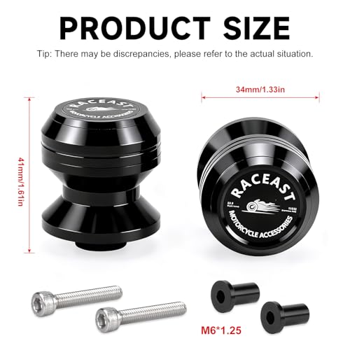 M6 Swing Arm Spool Sliders Universal CNC 6MM Rear Swingarm Sliders Stand Compatible With R7 YZF R1 R3 R6 R6S YZF600R FZ1 FZ6 FZ6R FZ8 FJ09 FZ09 FZ10 MT09 MT10 (Black - M6) - color: Black - M6