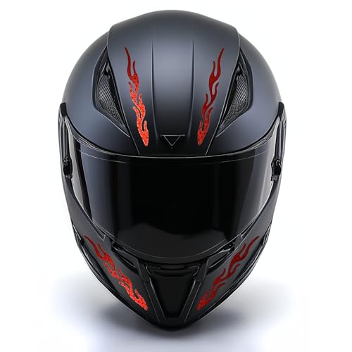 customTAYLOR33 High-Intensity Grade Premium Reflective Tribal Flame Helmet Decals, Motorcycle Safety Sticker Decals (Red) - color: Red