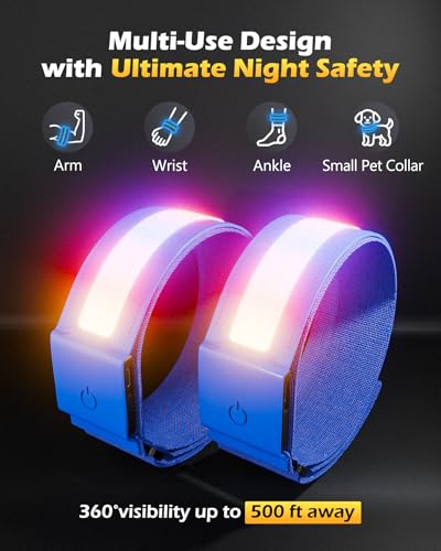 Topward LED Armband 2 Pack, Light up Reflective Arm Bands Glow Bracelets, Running Lights for Runners Dog Walking - 5 Colors 11 Light Modes - Adjustable Velcro - Rechargeable - color: Blue