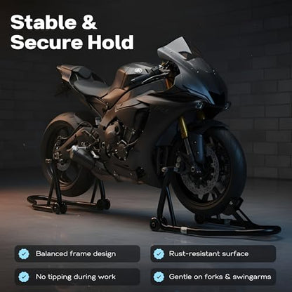 YEBOKSI Motorcycle Stand, Front & Rear Combo Stands, 750LBS Capacity, U+L Adjustable Swingarm Spool, Polyurethane Wheels, For Variety Of Motorcycles, BMW, KAWASAKI, YAMAHA, HONDA, BLACK