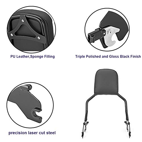 WSays Sissy Bar Standard Height Passenger Backrest Pad Gloss Black Compatible with Harley Softail Sport Glide Low Rider S FLSB FXLR FXLRS 2018-2025