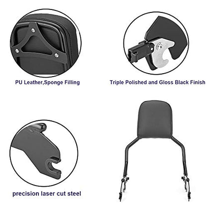 WSays Sissy Bar Standard Height Passenger Backrest Pad Gloss Black Compatible with Harley Softail Sport Glide Low Rider S FLSB FXLR FXLRS 2018-2025