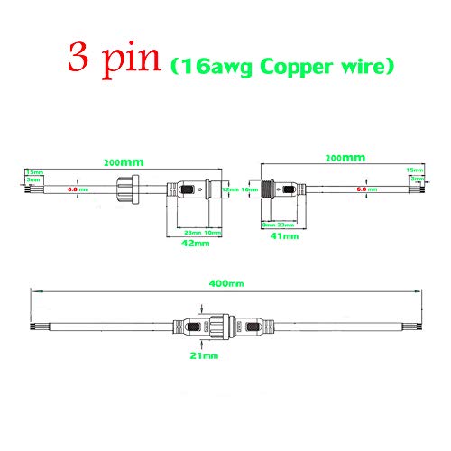 3 Wire Waterproof LED Connector, 16AWG Male Female Plug with IP65 Waterproof Wire Connectors, 20CM Extension Cable for Car LED Strip Lights - size: 16AWG 3Pin waterproof connector