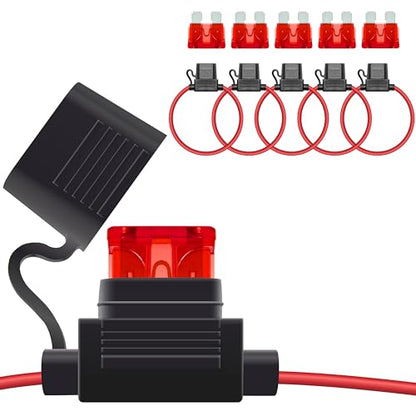 ecocstm 5 PCS Inline Fuse Holders 12V, 18 AWG Car Gauge Inline Fuses, Waterproof Fuse Holder with 10A ATC/ATO Standard Blade Fuses for Automotive, Marine, Golf Cart Lighting, Electrical Circuits - size: 5 PCS 18AWG