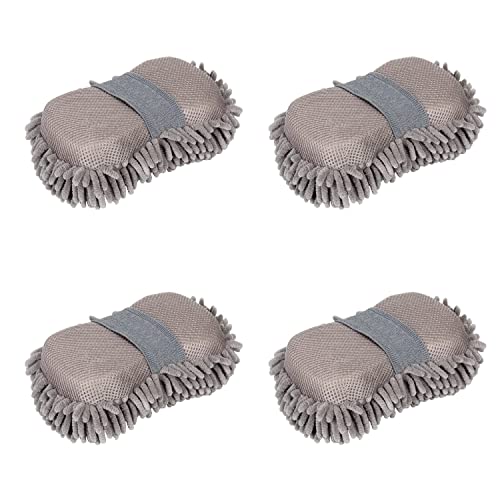 4 Pack Car Wash Mitt, BELPAIR Microfiber Sponge Cleaning Mitten for Window Cleaner, Non Scratch Sponges Auto Supplies Duster Kit Premium Washing Scrub Foam for Care Tools Foaming Cleaner (Grey)