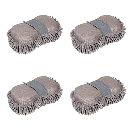 4 Pack Car Wash Mitt, BELPAIR Microfiber Sponge Cleaning Mitten for Window Cleaner, Non Scratch Sponges Auto Supplies Duster Kit Premium Washing Scrub Foam for Care Tools Foaming Cleaner (Grey)