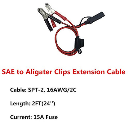 Aligater Clips Trickle Charger Extension Cable - 2FT SAE Battery Charger Clamps 12V-24V Quick Disconnect Extension Cord 15A Fuse for Pump Motorcycle Car Battery Solar Panels 2pack
