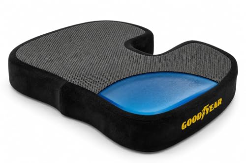 Goodyear Memory Foam Seat Cushion for Car & Office Chair – Tailbone Pain Relief, Cooling Pillow, Ergonomic Posture Corrector, Car Accessories & Home Office Essentials