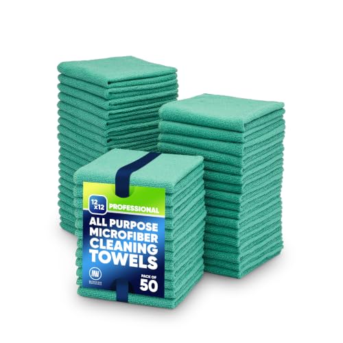 Microfiber Wholesale 12" x 12" Cleaning Cloths (50 Pack) - Reusable Towels, Wash Rags, Dust Cloth, All-Purpose: Kitchen, Dish, Cars, Shop, Glass (Green) - color: Green, size: 50 Count (Pack of 1)