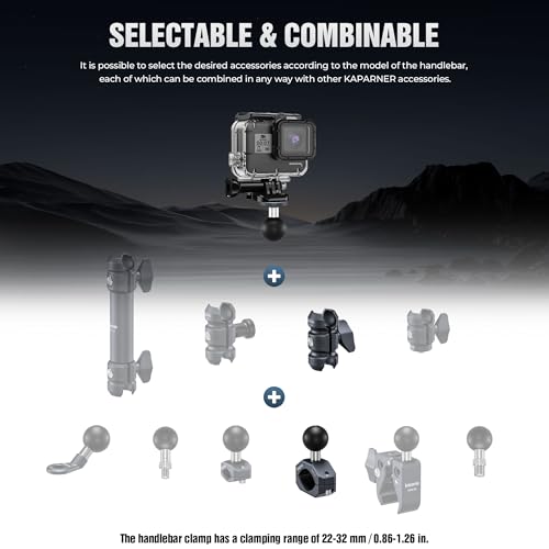 Sport Camera Holder with 1/4" Thread Ball Adapter, Install 22-32mm Diameter Round Bars, 25mm Ball, Aluminum, U-Bolt Base for ATV/Scooter Handlebar (KCB-2) - color: KCB-2 Suitable for 0.85“ to 1.14” rails