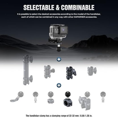 Sport Camera Holder with 1/4" Thread Ball Adapter, Install 22-32mm Diameter Round Bars, 25mm Ball, Aluminum, U-Bolt Base for ATV/Scooter Handlebar (KCB-2) - color: KCB-2 Suitable for 0.85“ to 1.14” rails