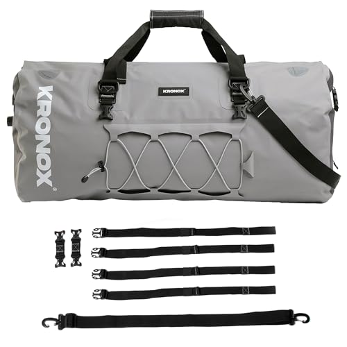 KRONOX Motorcycle Duffel Bag Waterproof, 25L Grey – Durable Motorcycle Luggage & Saddle Bags. Back Seat Dry Bag for Travel, Commute & Dirt Bike Gear - color: 2- Grey, size: 25 Liters