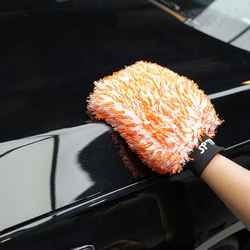 SPTA Microfiber Car Wash Mitt, 3Pcs Car Sponge Glove Wrapped in Soft, Plush Fiber Cloth Material, Safe Washing with Any Car Soap, Bucket, Foam Gun, Foam Cannon, Other Cleaning Supplies - color: 3pcs Microfiber Car Wash Mitt