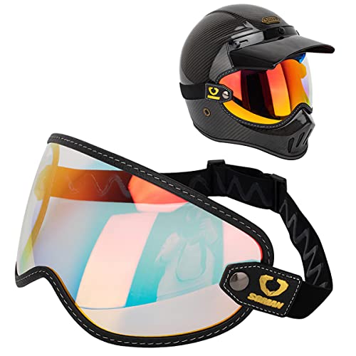 Retro Motorcycle Helmet Shield Bubble Visor, PC Goggles Lens Replacement for Off-Road Cruiser Motorcycle Helmet Bell Moto-3 - color: [L] Revo Red