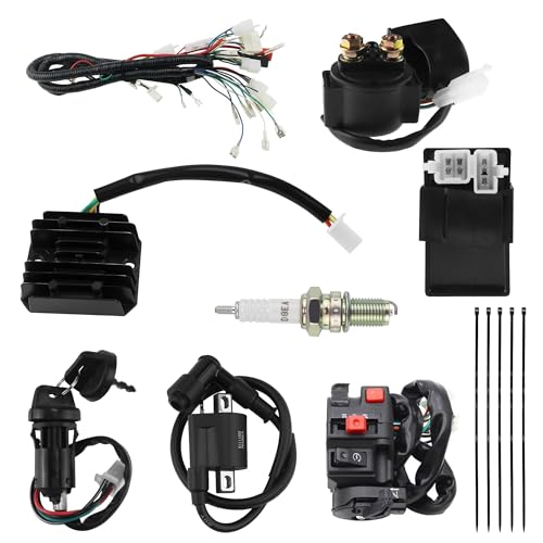 PRO BAT ATV Electric AC Wiring Harness Kit with Full Copper Wire for 150CC 200CC 250CC 300CC Engine Go Kart ATV Pit Dirt Quad Bike Lifan Loncin Zongshen YX Black - style: A Black Ignition Coil+Black Rectifier