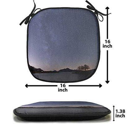 Lunarable Space Chair Cushion Pad, Starry Night on an Island Picture Milky Way Galaxy Theme Night Sky Moon and Stars Print, Seat Padding for Kitchen & Patio with Anti-Slip Backing, 16"x16", Purple - color: Purple, size: Pack of 1