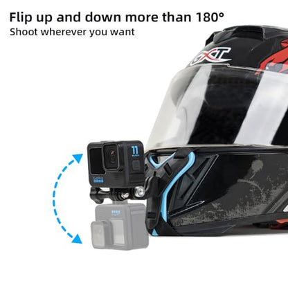 SOH Motorcycle Helmet Chin Strap Mount Dirt Bike Holder Mounting Motorcycle Helmet Camera Mount Compatible with GoPro 13, 12, 11, 10, 9, 8, DJI Action 5Pro,4,3, Insta 360/AKASO and more Action Cameras