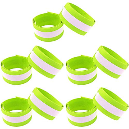 Reflective Bands for Night Walking Reflective Arm Bands for Runners Reflective Wristbands Reflective Ankle Bands Cycling Reflective Running Gear Bike Pant Leg Strap Bicycle Pants Clips - color: Green - 10 Bands