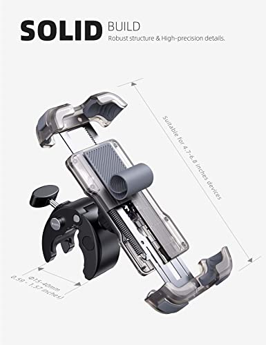 Lamicall Motorcycle Phone Mount, Bike Phone Holder - Upgrade Quick Install Handlebar Clip for Bicycle Scooter, Cell Phone Clamp for iPhone 17 16 15 Pro Max, Galaxy, 4.7-6.8" Phones, Transparent Gray - color: Transparent