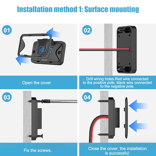 78W 4 Port 12V USB Outlet Wall Mount, Dual 36W PD & Dual 18W QC3.0 Lightweight Surface Mount Charger Socket Panel with Button Switch for Bus RV Truck Marine Golf Cart - color: 1 PACK