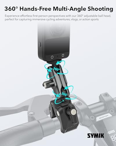 SYMIK Motorcycle Handlebar Mount for Action Camera, Heavy Duty Clamp Mount for Bike Bicycle Motorcycle Handlebar w/ 360° Ball Heads for Gopro, Insta360 X5 X4 Air X3 Ace Pro 2, Osmo 360 Action 6 5 Pro