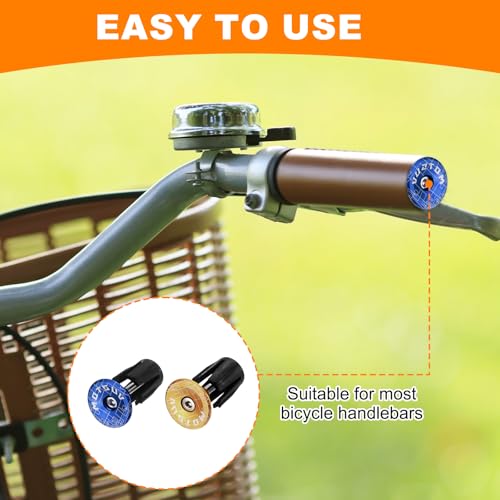 HARFINGTON 2Pair Bike Handlebar End Plugs Aluminum Bar End Caps 16-21mm Adjustment Expanding Locking with Tool for MTB Road BMX Fixed Gear Bike, Blue Gold - color: Blue Gold