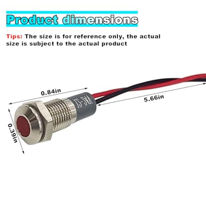 smilfuy 8mm/0.31" Signal Indicator Light, AC/DC 12V-24V Waterproof Panel Mount Warning Lamps with Wire, LED Signal Pilot Lamp for Car Truck Boat (Red) - color: Red