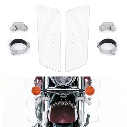Motorcycle Front Fork Wind Deflectors with Brackets for Honda Shadow VT1100 VT750 VTX1300, for Kawasaki Vulcan Classic VN1500, for Yamaha V-Star XV950 XVS1100 XVS1300 Leg Wind Deflector (Clear) - color: Clear