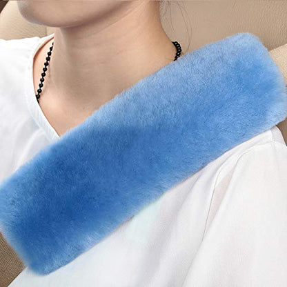 OGLAND Genuine Sheepskin Plush Fuzzy Car Seat Belt Should Pad, Soft Fluffy Seatbelt Strap Covers for Neck Cushion Protector Car Accessories (Sky Blue, 1Pcs) - color: Sky Blue