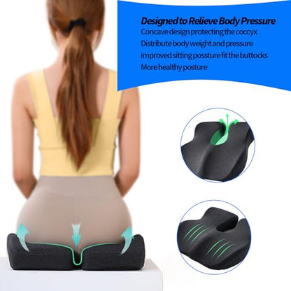 Large Seat Cushion High Density Memory Foam Cushion for Cars&Trucks Seat,Office Chairs Seat Cushion,Lumbar Support Relieve Your Tailbone Pain Sciatica & Back Pain,Washable Cover,Portable.