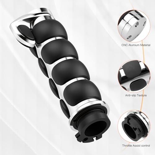 Motorcycle Hand Grips 1 Inch 25MM Handlebar Grip Throttle Non-Slip Universal Compatible with Harley Davidson Dyna Sportster 883 Road King Electra Glide Street Glide - color: Chrome-A