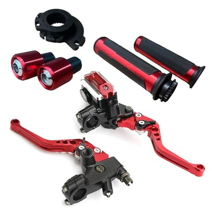 Universal Motorcycle Brake Lever 7/8 Inch 22mm Handlebar Brake Master Cylinder Clutch Levers Set + Hand Grips + Handlebar Ends Set Fit for Harley Honda Kawasaki Suzuki Yamaha Red - color: Red-Set
