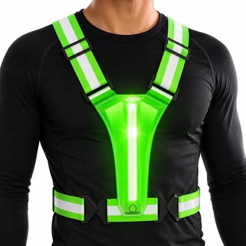 LED Reflective Vest Running Gear, 5 Colors Light Up Safety Vest | Rechargeable High Visibility Running Vest, Adjustable for Men Women. Ideal for Night Running, Walking, Cycling & Jogging. - color: Bright Green