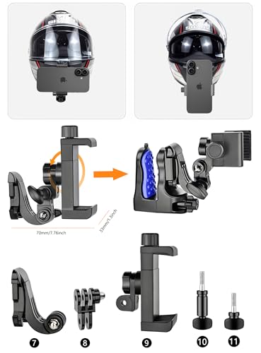 Helmet Clamp Mount for GoPro Go Pro with 360° Rotating Bracket, Curved Flat Adhesive Mounts, Quick Release Buckle, Thumb Screw, Tripod & 1/4" Screw Mount Adapter Kit for Phone Action Camera DJI