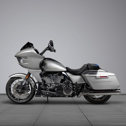 C.C. RIDER Low-Profile Rider&Passenger Seat Fit for Harley Touring 2023-2025 CVO Street Glide FLHXSE CVO Road Glide FLTRXSE 2024-2025 Street Glide FLHX Road Glide FLTRX FLTRXSTSE - size: 09# Black+ Blue Stitchs