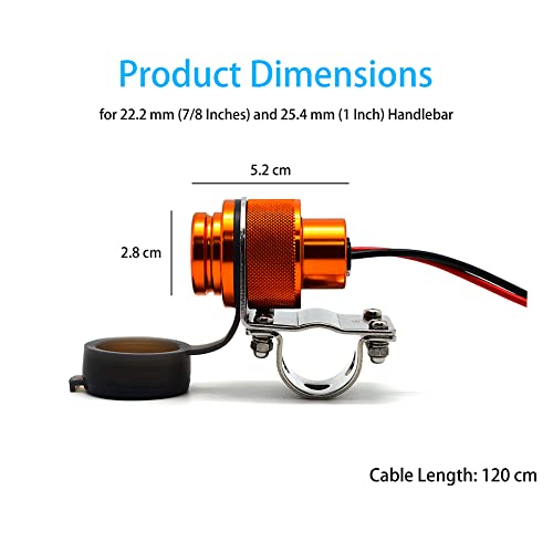 Cliff Top Motorcycle USB Charger Waterproof Dual USB Port 4A 20W Aluminium, with Magnetic Power Switch Heavy Duty for 7/8’’ and 1’’ Handlebars - Prevents Battery Drain (Golden) - color: Golden