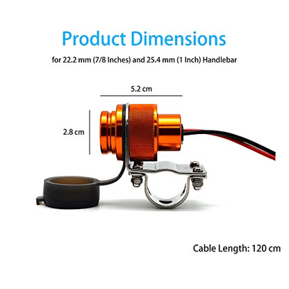 Cliff Top Motorcycle USB Charger Waterproof Dual USB Port 4A 20W Aluminium, with Magnetic Power Switch Heavy Duty for 7/8’’ and 1’’ Handlebars - Prevents Battery Drain (Golden) - color: Golden