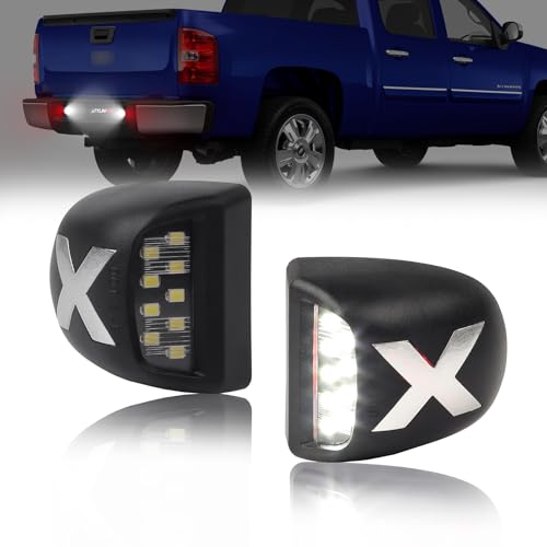 LED License Plate Light Tag Lamp w/X-style Red Lights | for Chevy Silverado GMC Sierra 1500 2500 3500 Suburban Tahoe Avalanche Cadillac Yukon, Silver Lens - color: X-Style Silvery