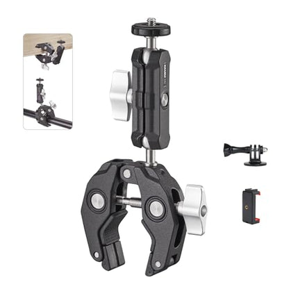 Super Clamp Camera Clamp Mount Monitor 360°Ballhead Magic Arm Double Ball Head Adapter with 1/4"-20 & 3/8"-16 Thread for Canon Nikon DSLR Camera/Gopro/LED Light Ronin-M/Ronin MX/FreeflyMOVI